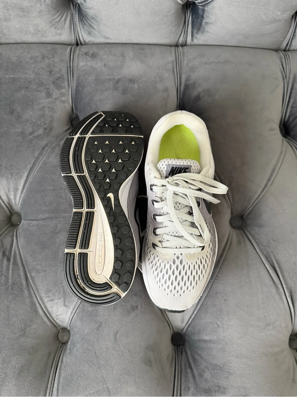 Nike Air Zoom Pegasus White and Gray women's Running Sneakers with Black Swoosh